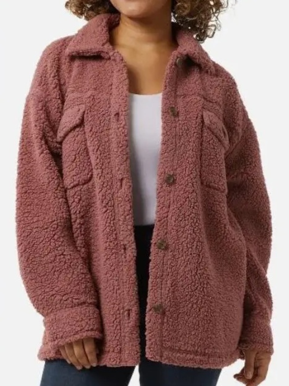 32 Degrees Heat Dusty Rose Button-Up Teddy Bear/ Sherpa Shirt Jacket